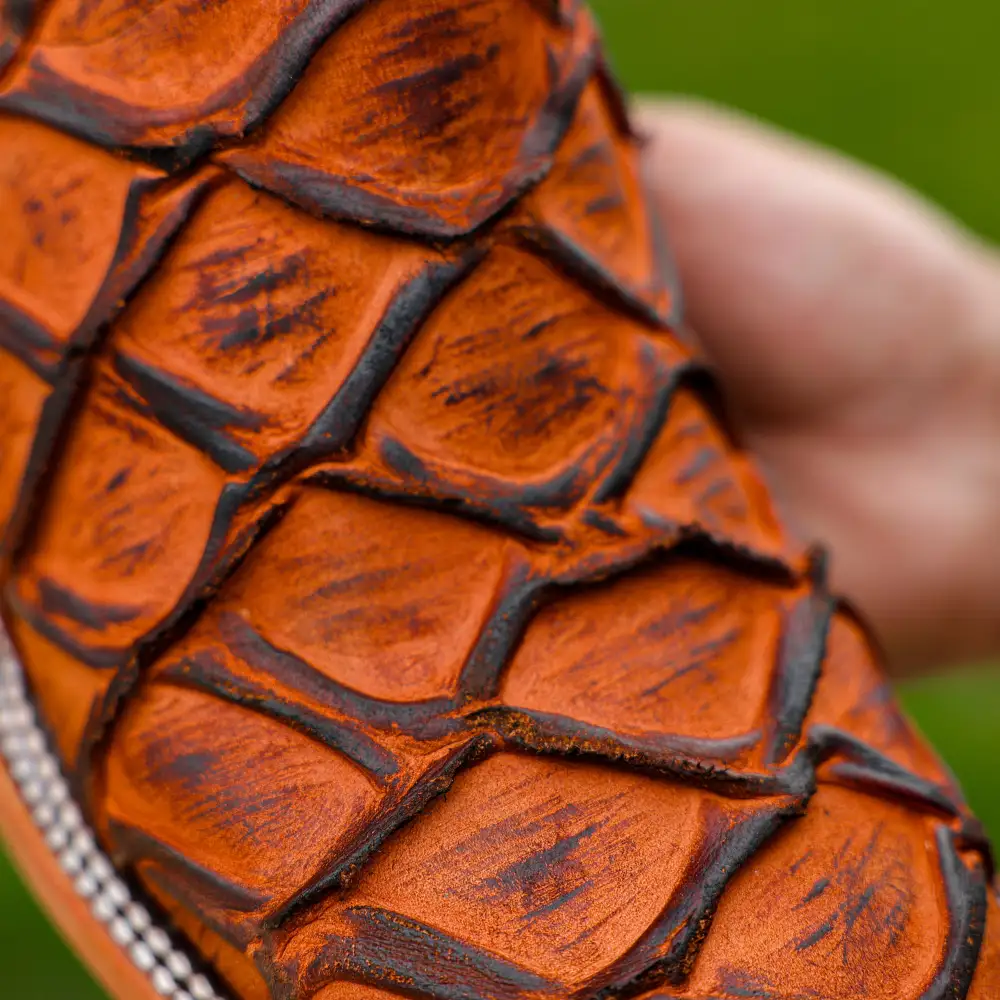 Matte Rustic Cognac Pirarucu Leather Boots - Square Toe