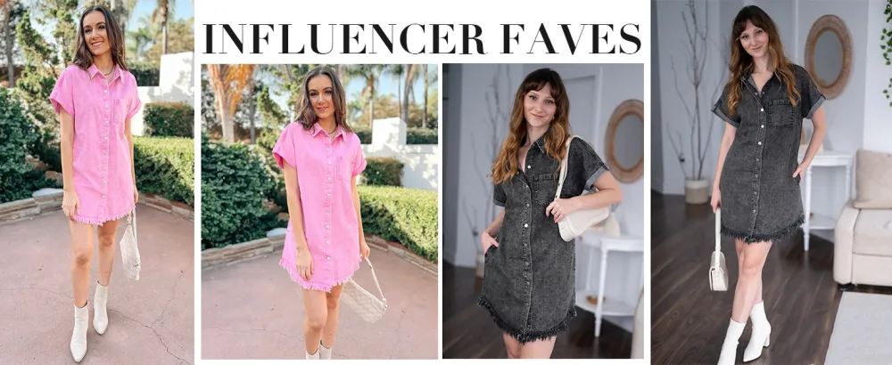 Denim Dress for Women Button Down Short Sleeves