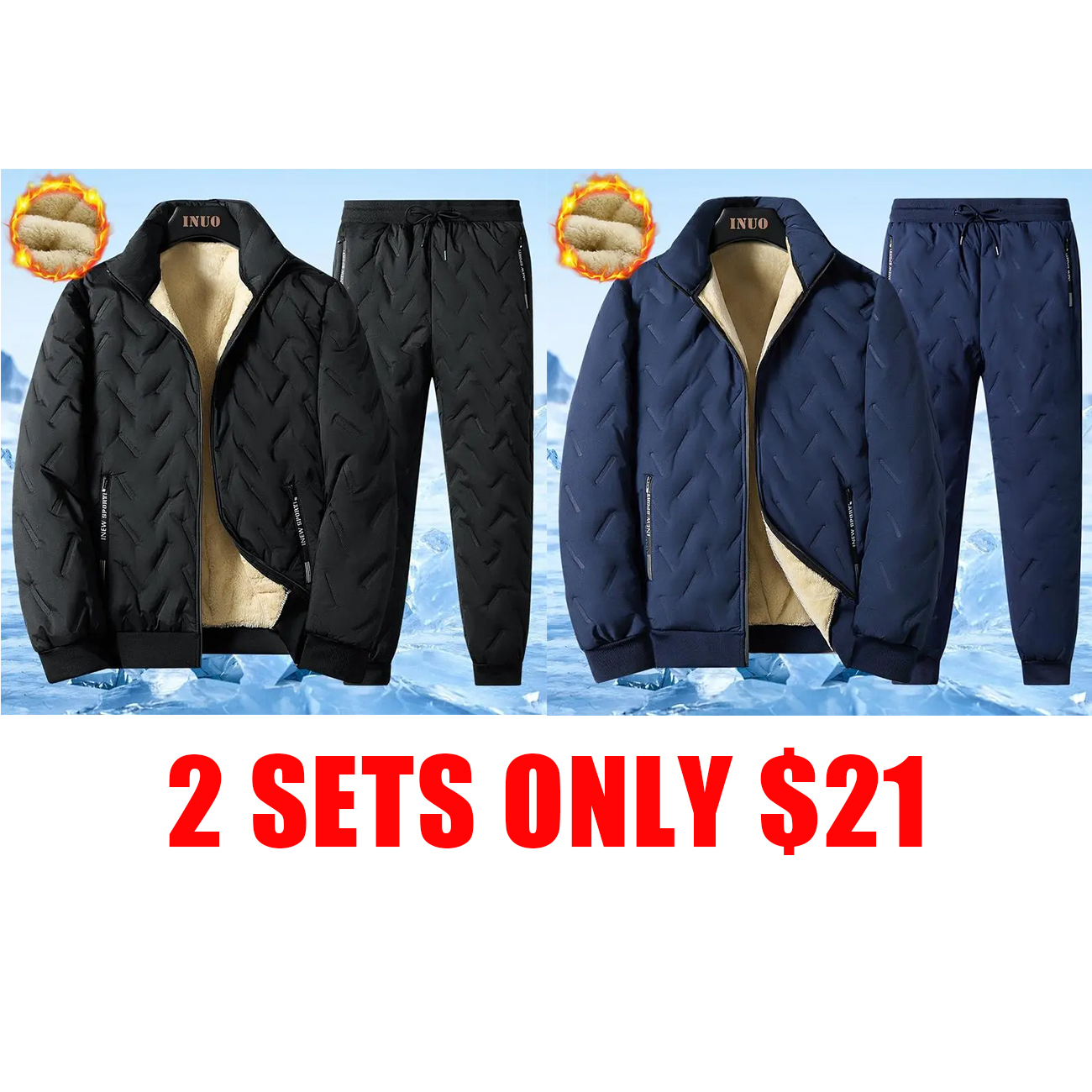 Men's Winter Coat Fleece Windproof Thickened Lamb Velvet Cotton-Padded Jacket Loose Vest Warm Two-Piece Set