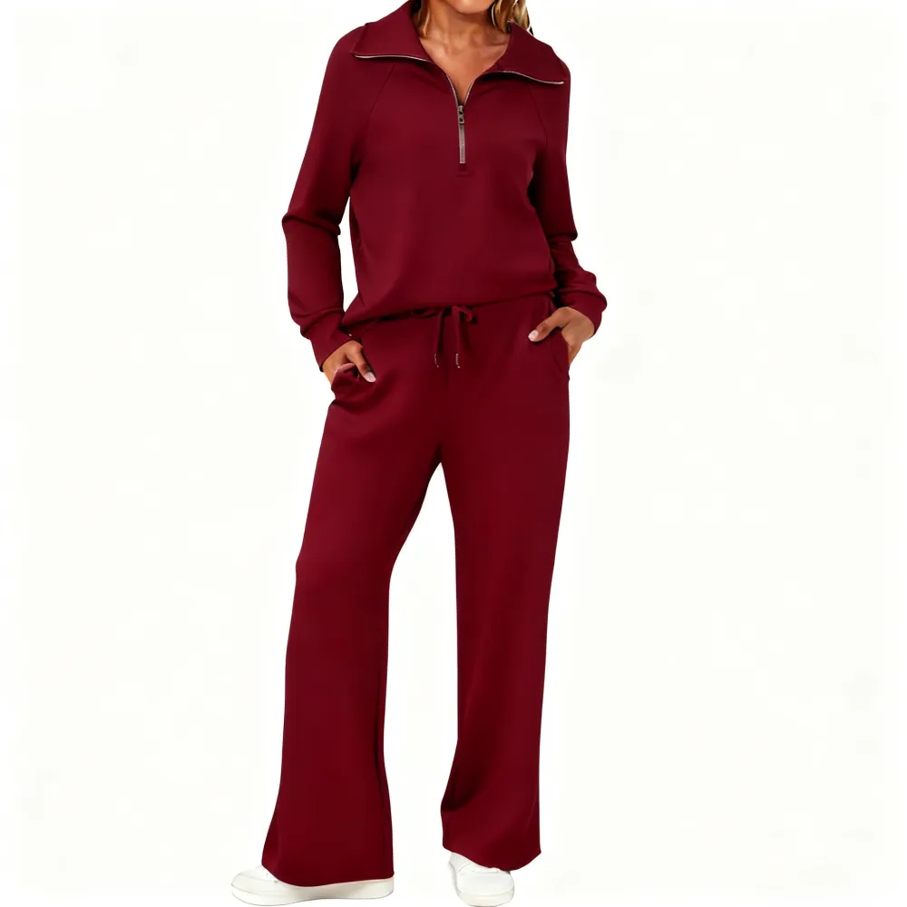 Women’s Oversized Half-Zip Sweatsuit 2 Piece Lounge Tracksuit Set