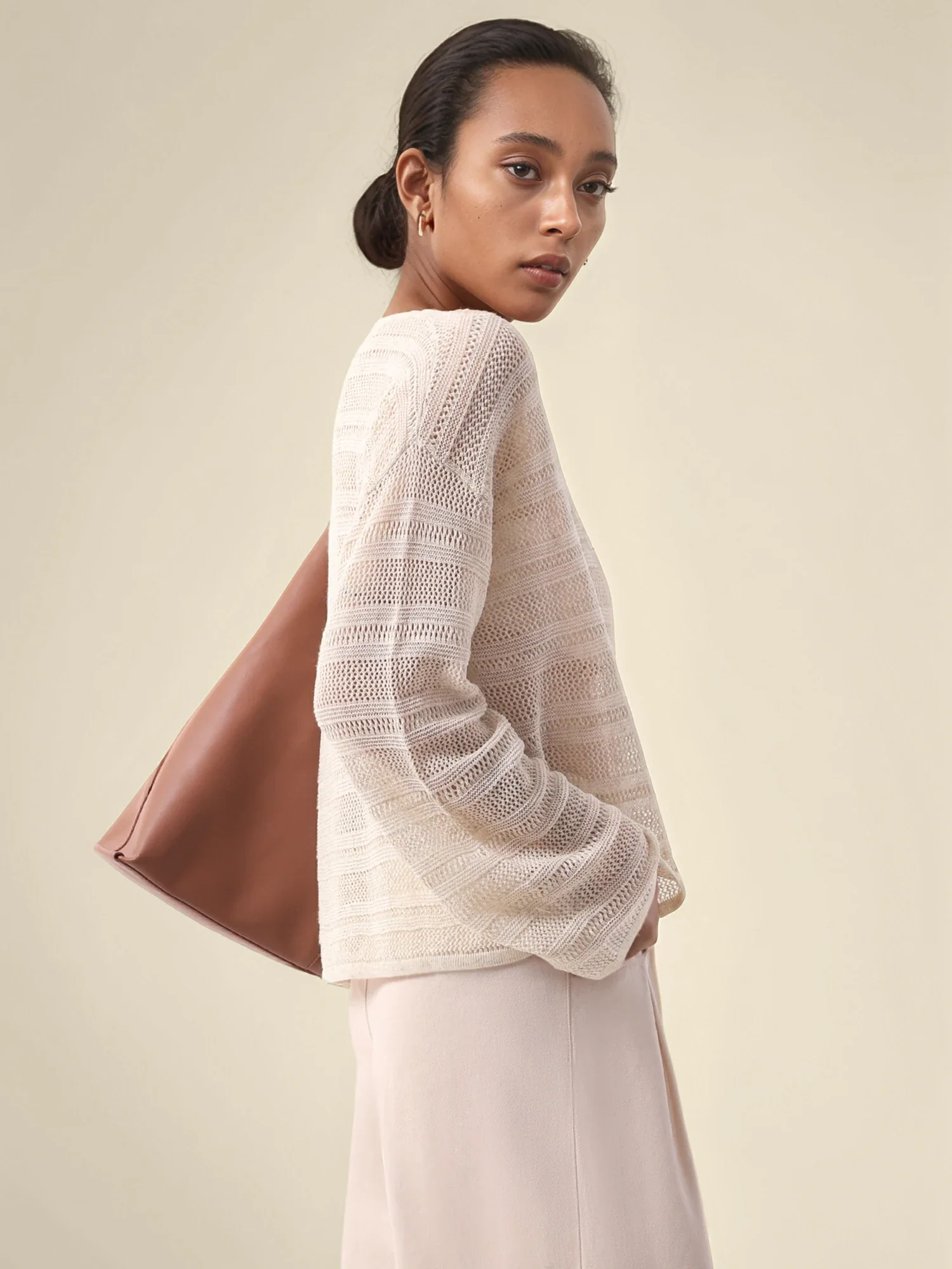 Linen & Lyocell Round Neck Long Sleeve Top