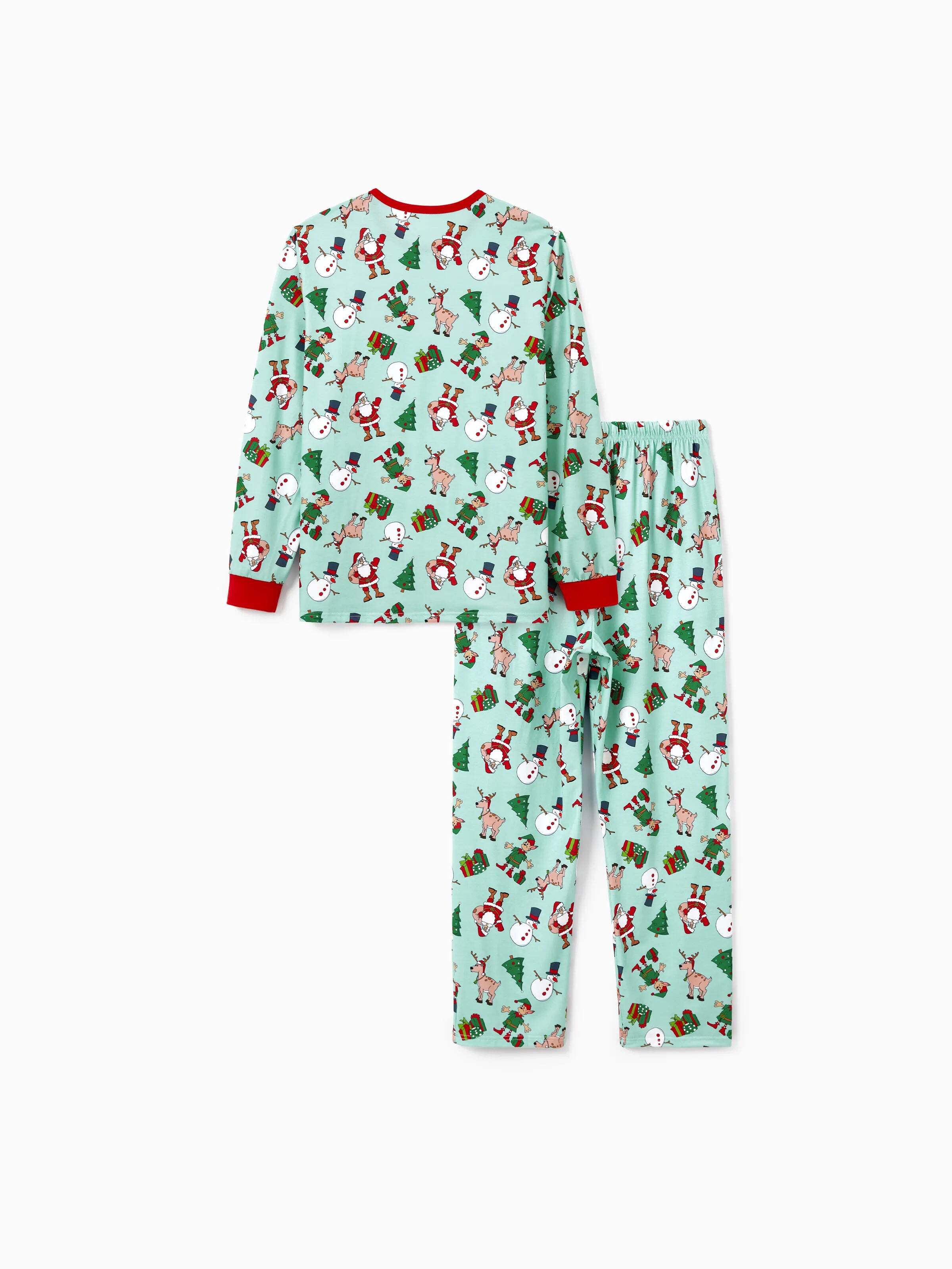 Christmas Matching Family Pajamas Set Reindeer Christmas-themed Print PJS with Christmas Socks Pale Green