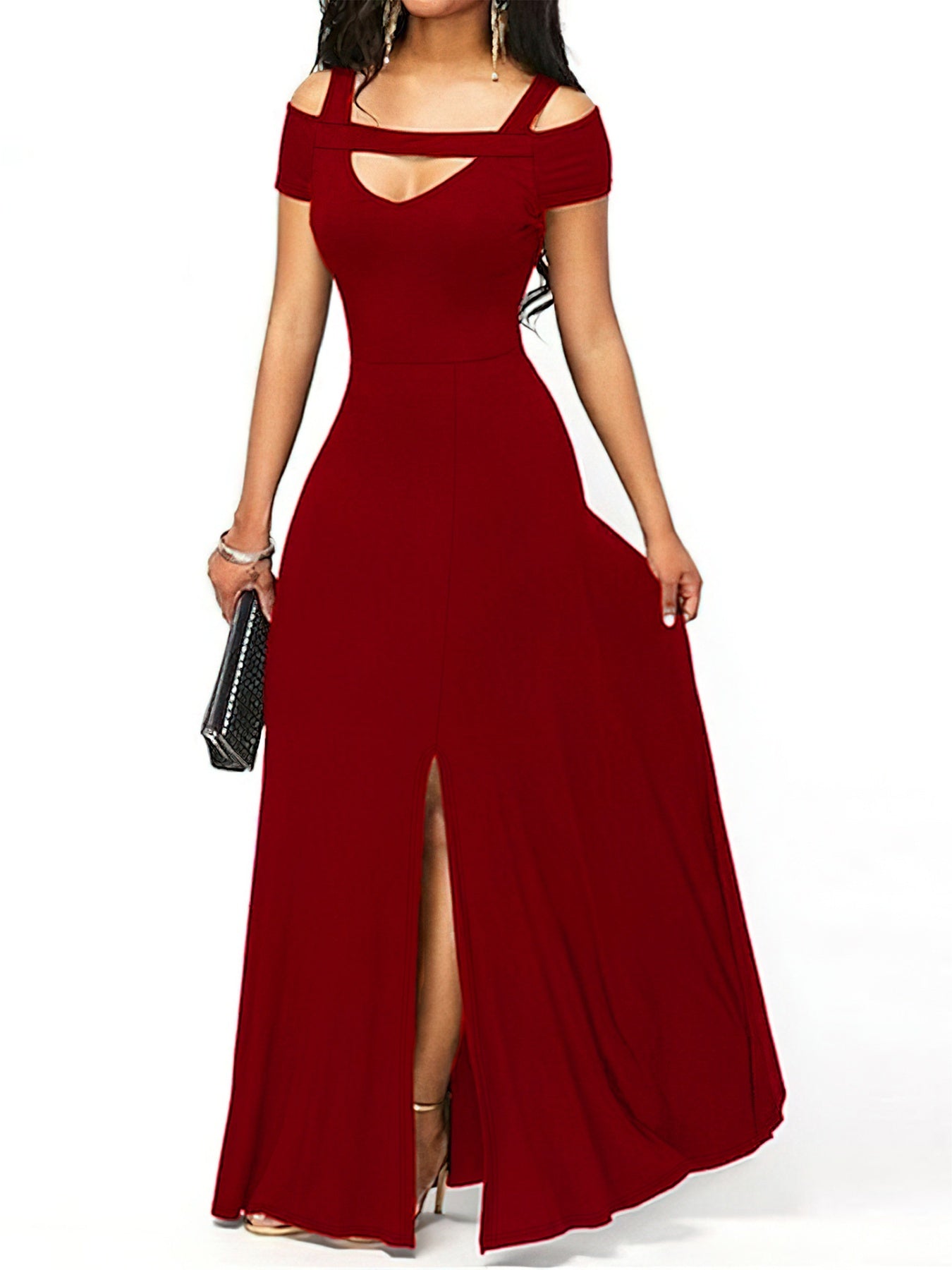 Elegant Off-Shoulder Slit Maxi Dress