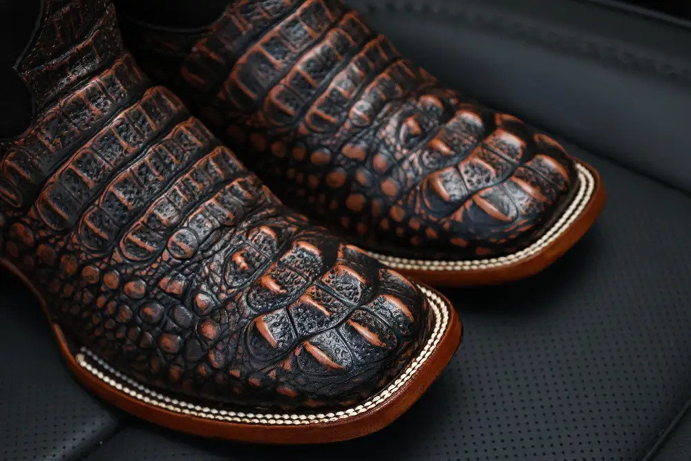 Men’s Copper Caiman Neck Leather Boots-Square Toe