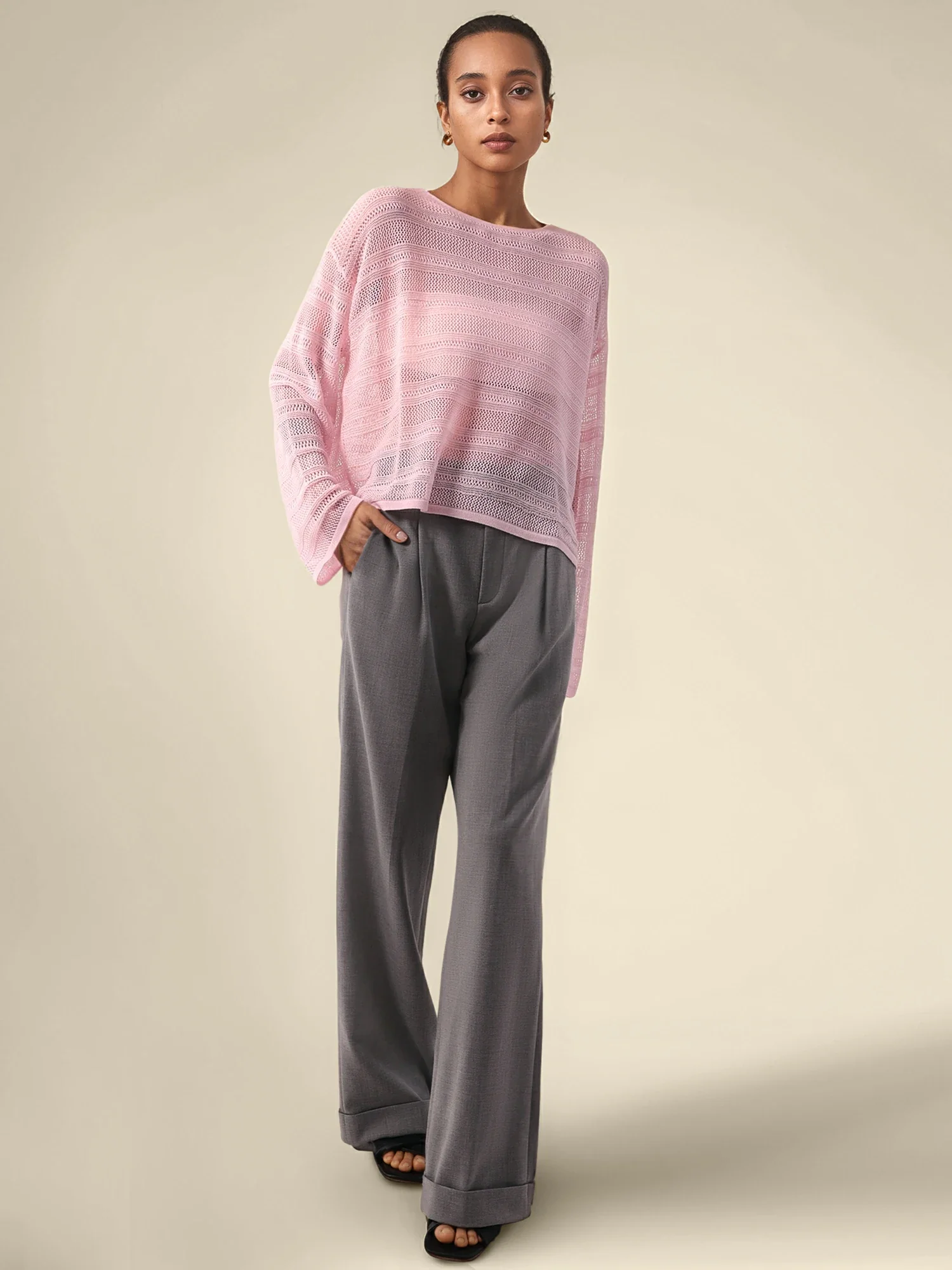 Linen & Lyocell Round Neck Long Sleeve Top