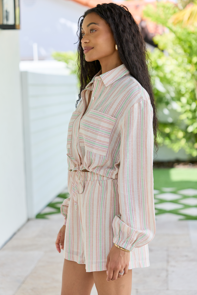 Dream Destination Striped Long Sleeve Top and Shorts Set