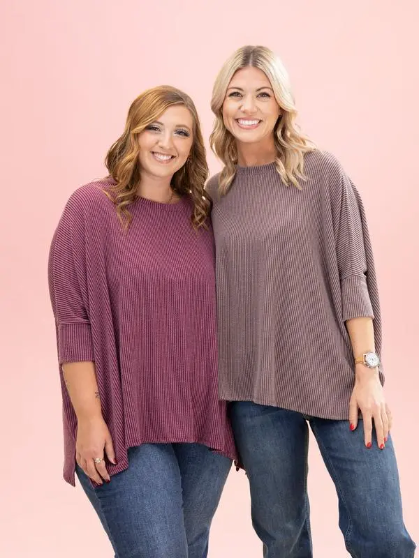 Raised Rib Easy-Fit Dolman 3/4 Sleeve Top