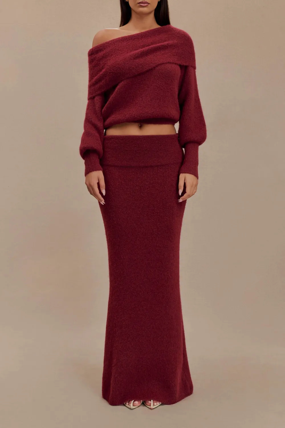 Skinny Knit Maxi Skirt With Overlay