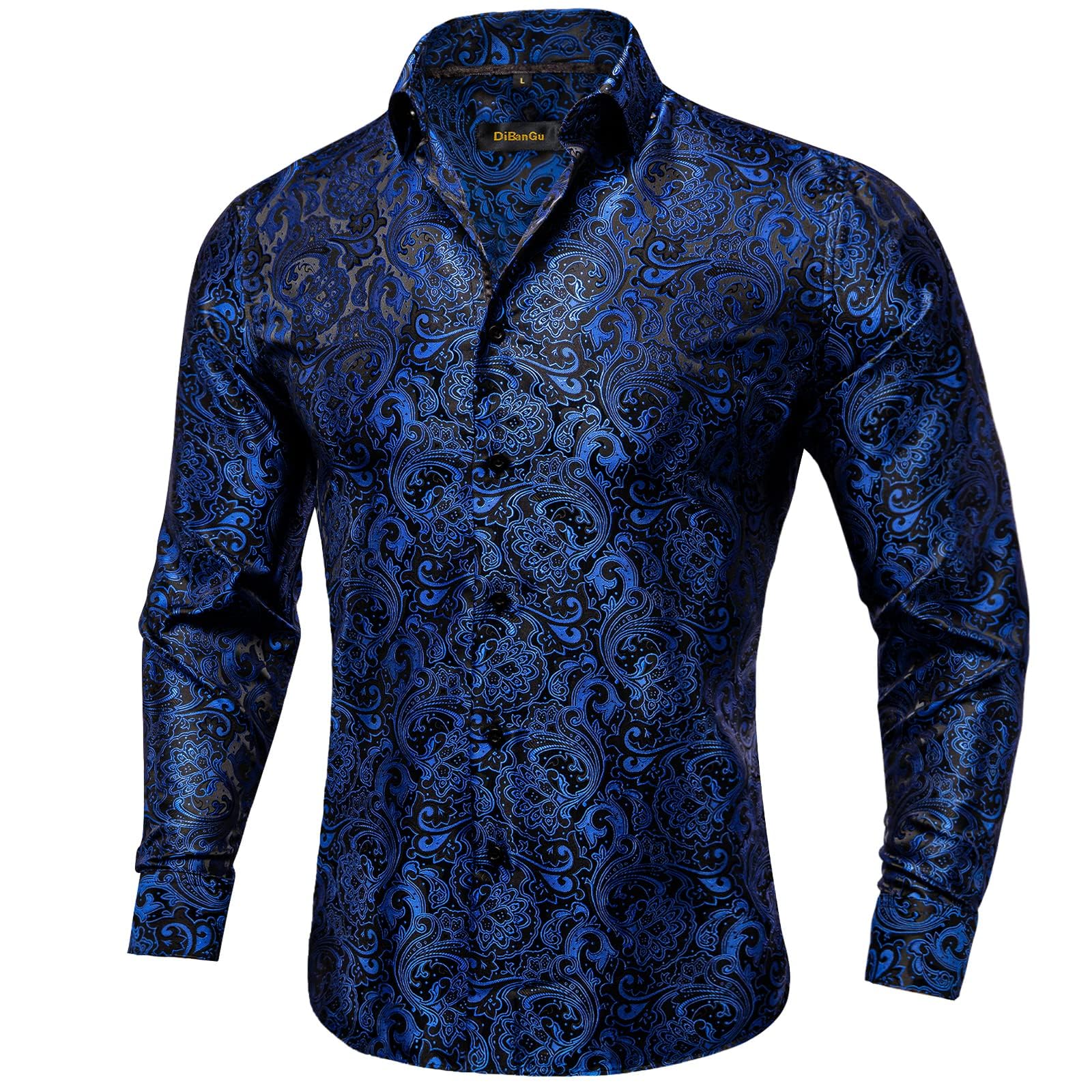 Men's Paisley Dress Shirt Long Sleeve Wrinkle Free Button Down Cowboy Shirts - Blue&black&paisley
