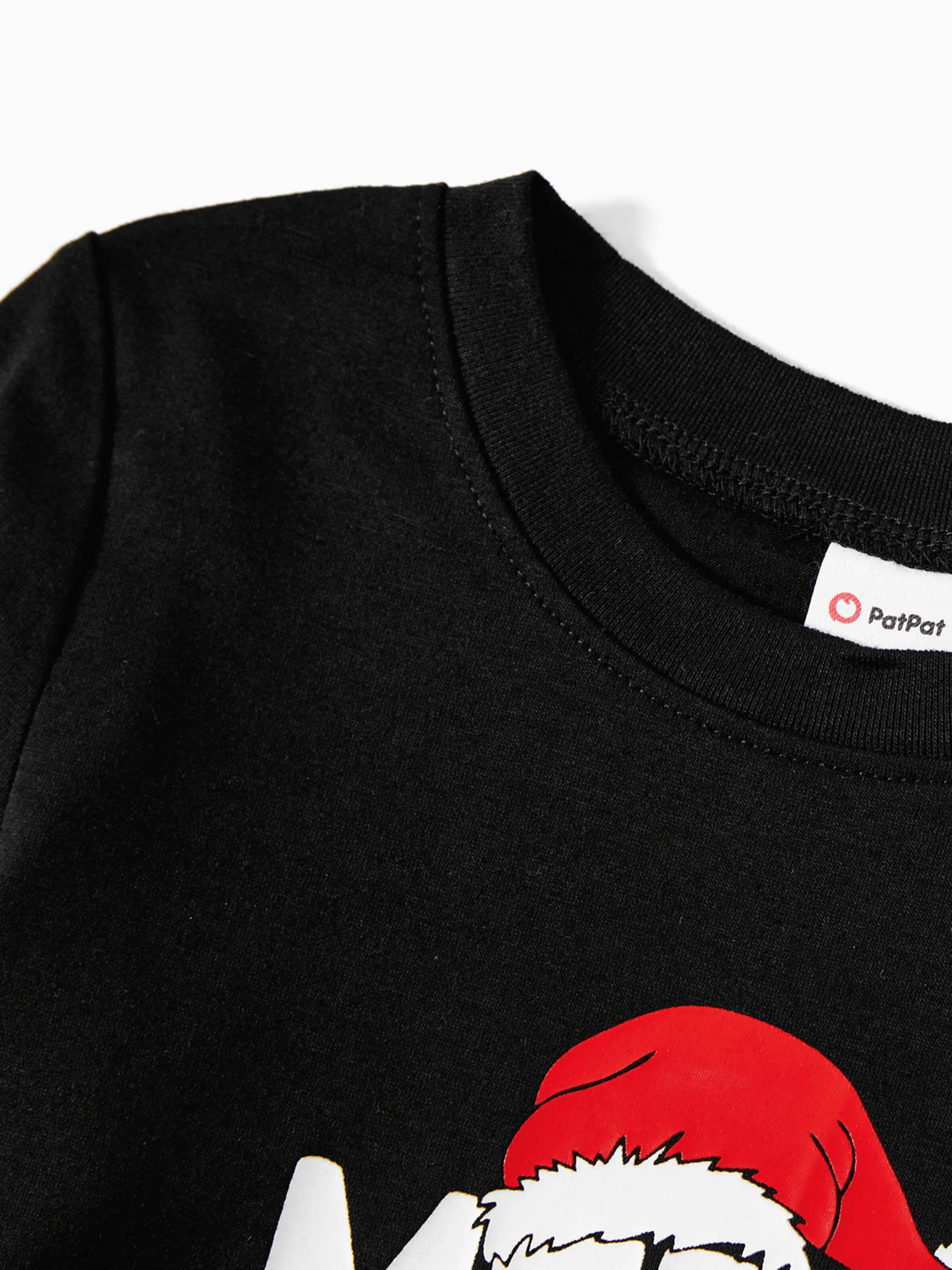 Christmas Family Matching Glow In The Dark Letters Print Long-sleeve Pajamas Sets with Christmas Socks Black+White