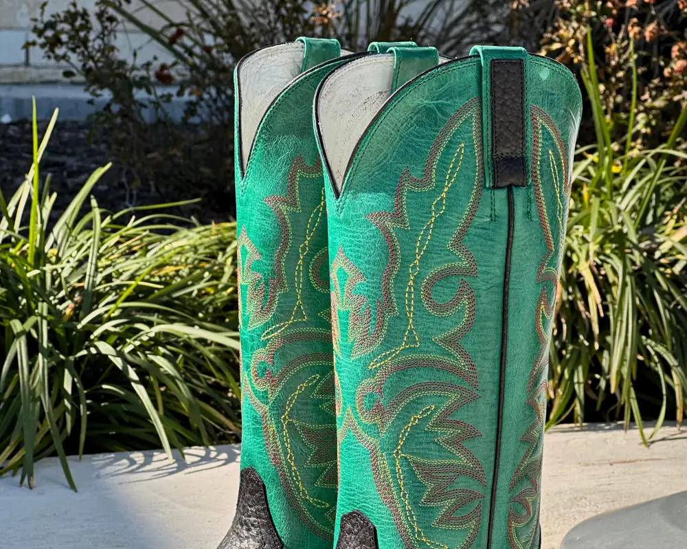 Mens Black Bull Hide Leather Boots With Green Shaft