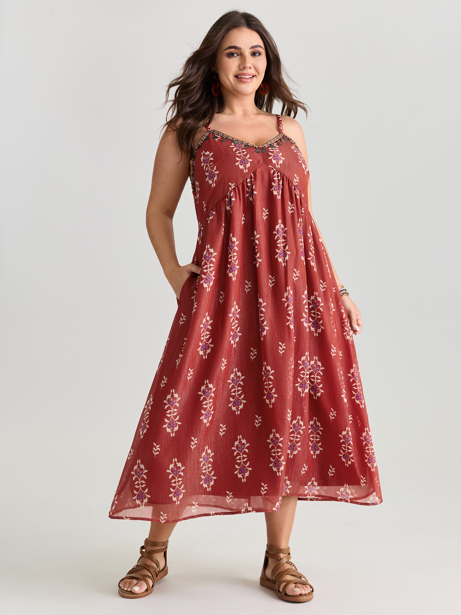 Geometric Print Tassel Cami Maxi Dress