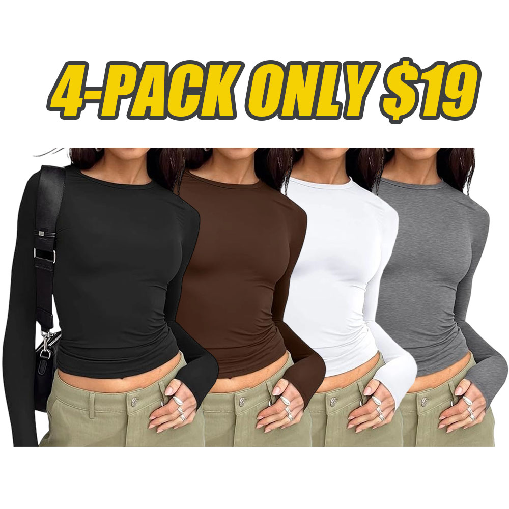 【Limited time deal】Women's Undershirt Long Sleeve SlimRound Neck Slim Fit Streetwear Basic Minimalist Womenswear Top