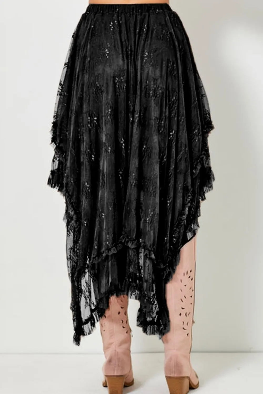 Elastic Waist Asymmetrical Lace Skirt