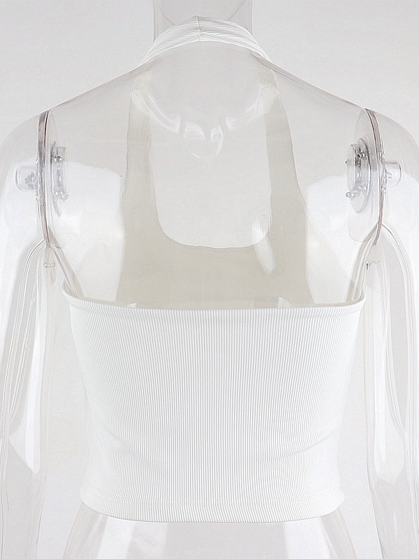 Simple Black&White Casual Sleeveless Halterneck Tanks