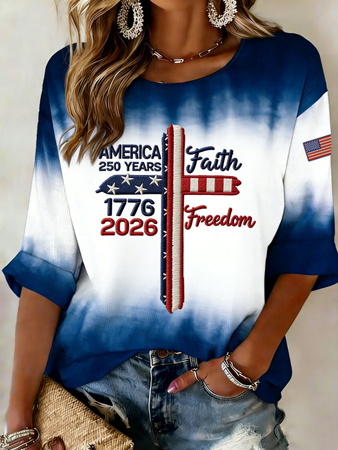 Women'S Casual Independence Day Commemorative Printed Tie Dye T-Shirt, Commemorating The 250Th Anniversary Of The Founding Of The United States