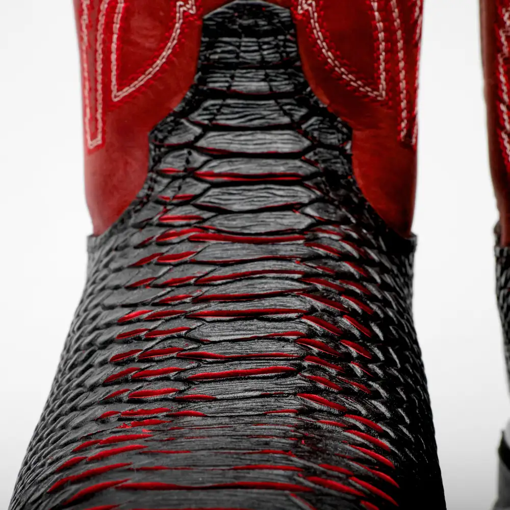 Black/Red Python Leather Boots With 3D Lightweight Sole - Composite Toe