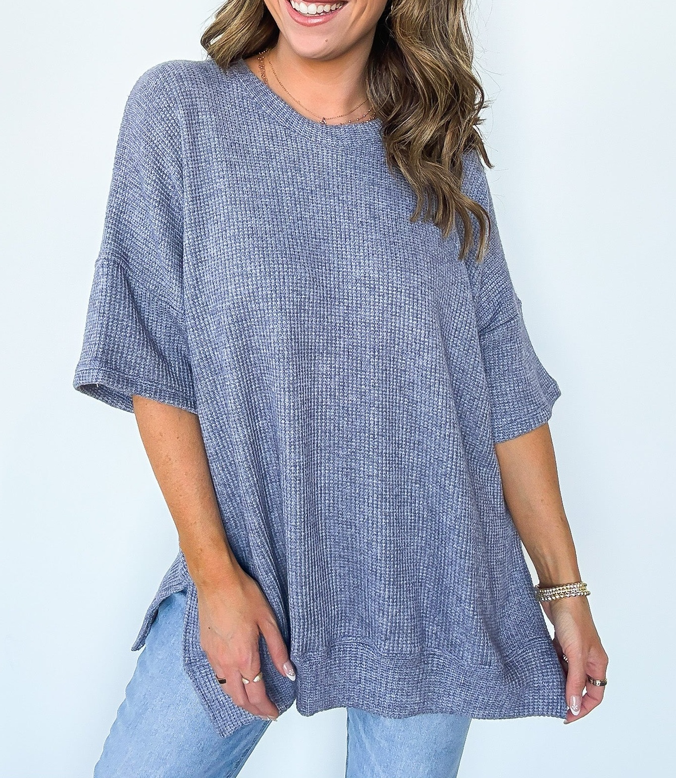 Waffle Knit Oversized Top