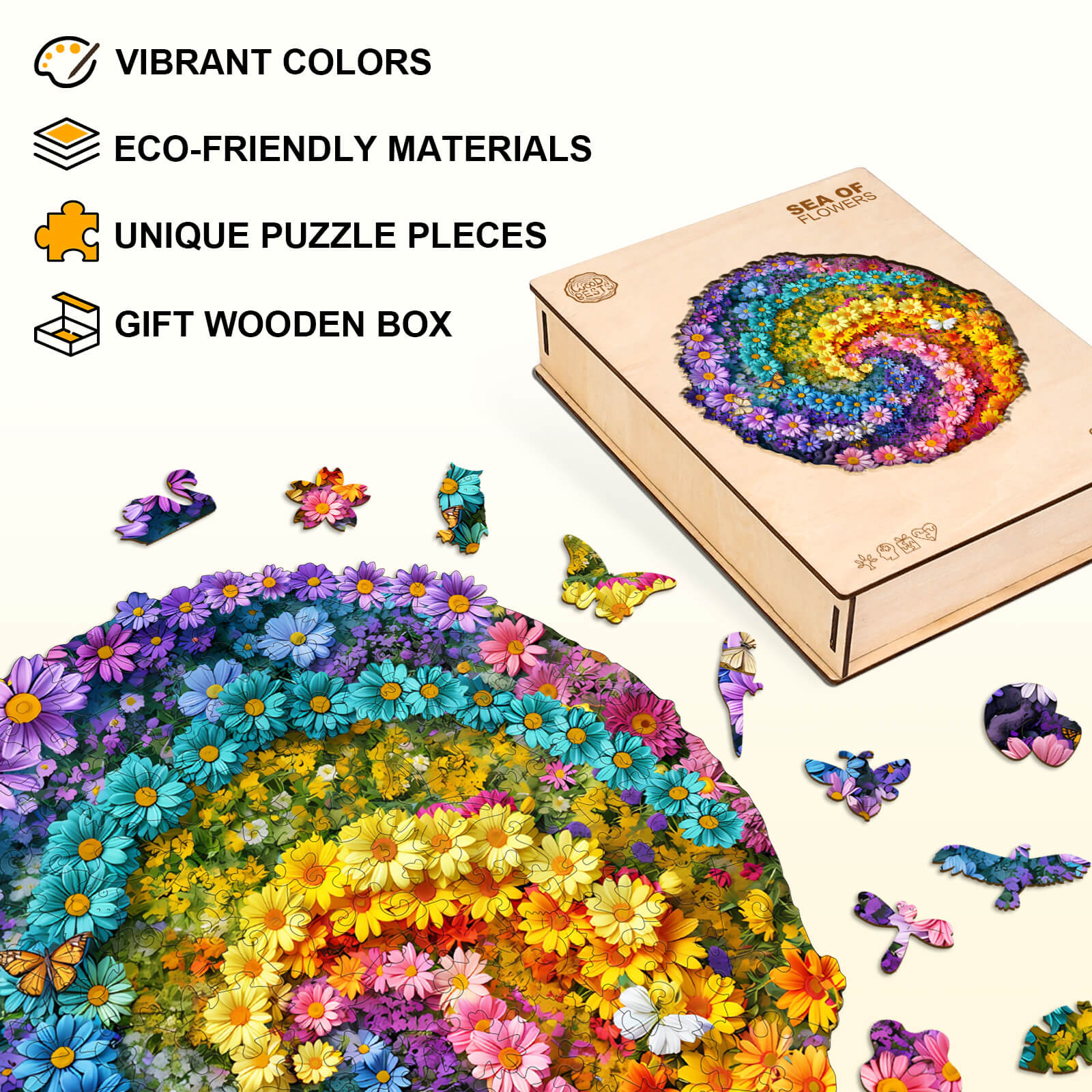 Sea of Flowers Wooden Jigsaw Puzzle