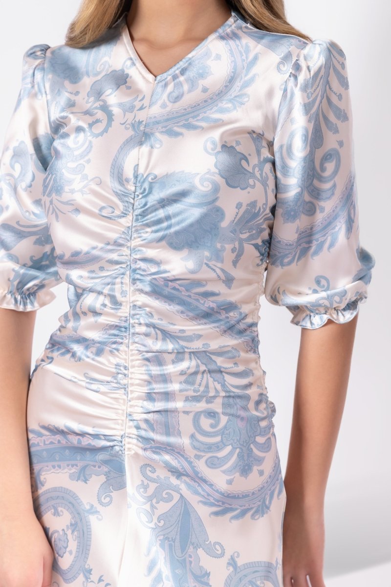 Audrey Dress Short Sleeve (Ivory/Blue)