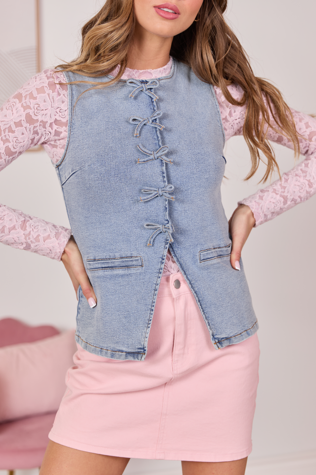 Western Ties Bow Denim Vest