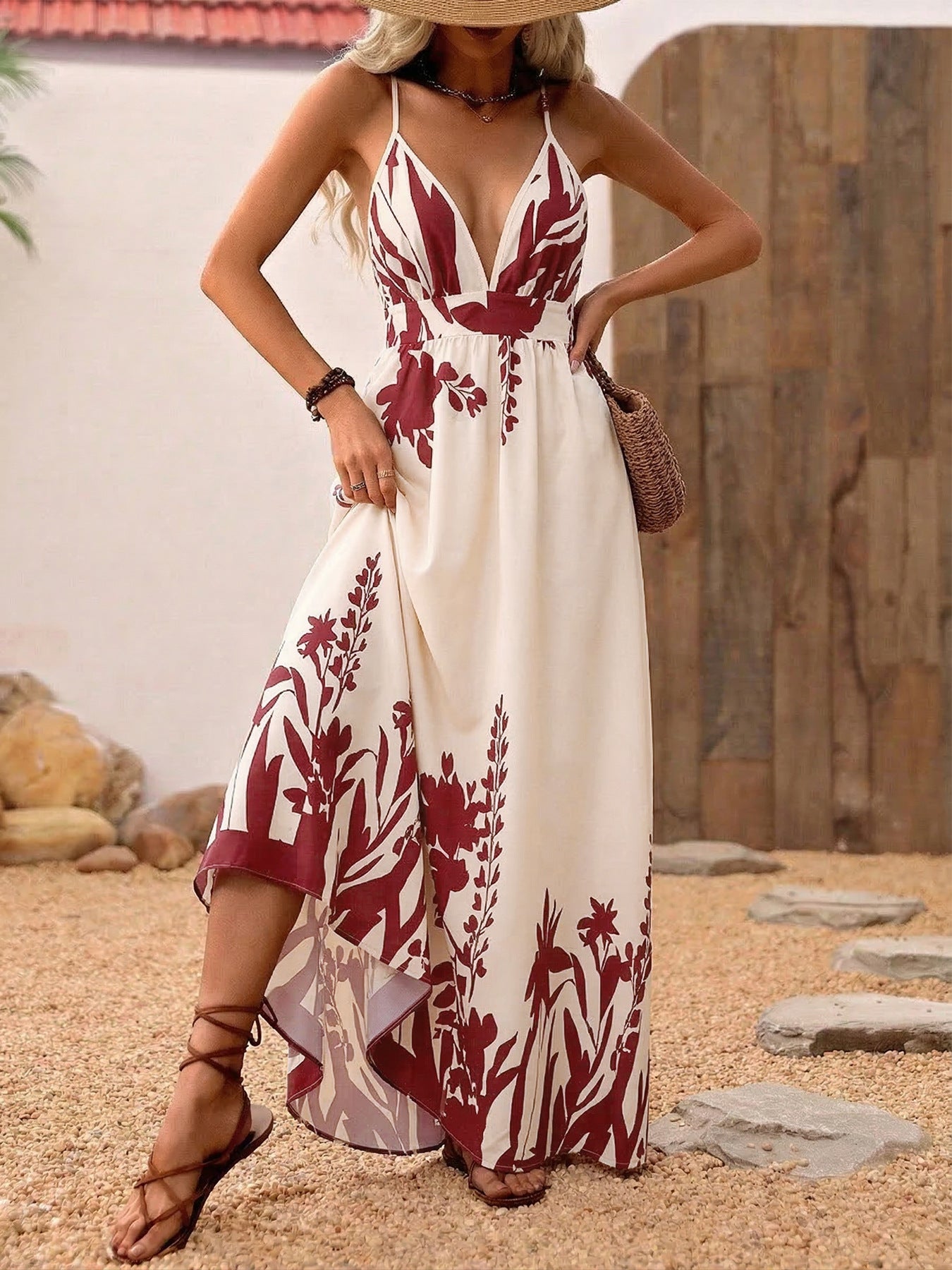 Deep V-Neck Spaghetti Strap Maxi Dress