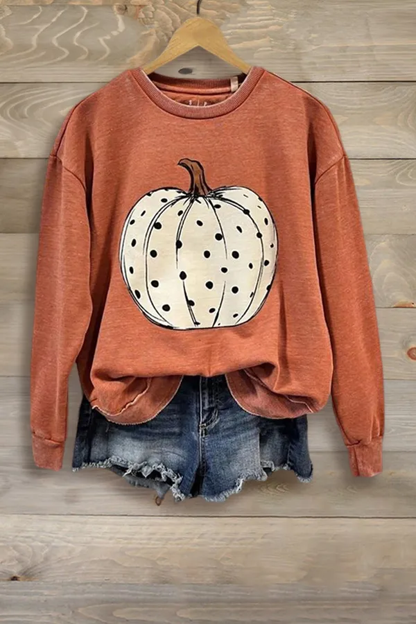 Casual Pumpkin Print Sweatshirt