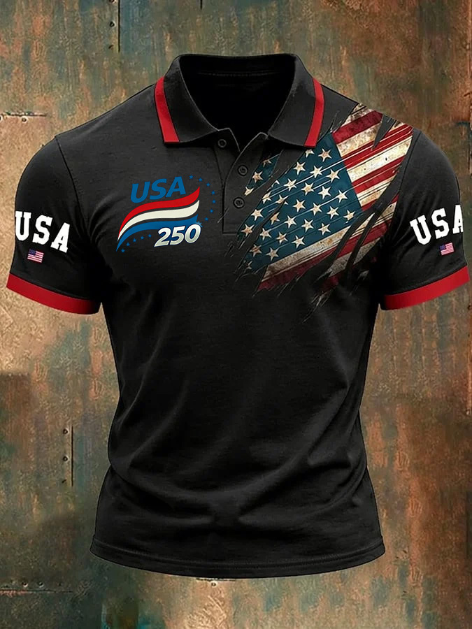 Unisex Casual 250Th Anniversary Celebration Short Sleeved Polo Shirt