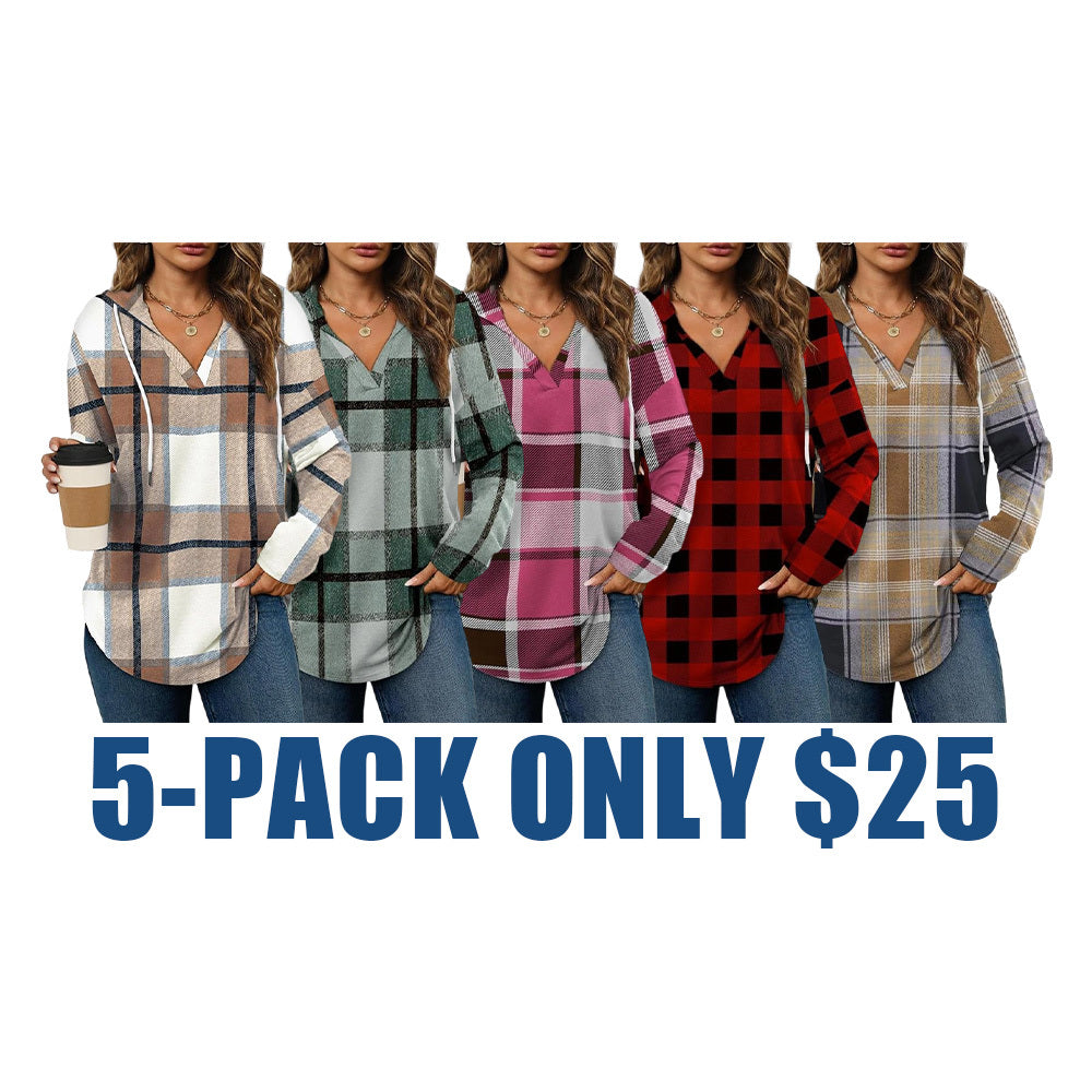 Women's Plaid V-Neck Tunic Sweatshirt