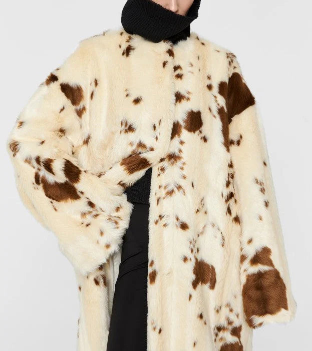 Cow Print Eco-Friendly Fur Coat
