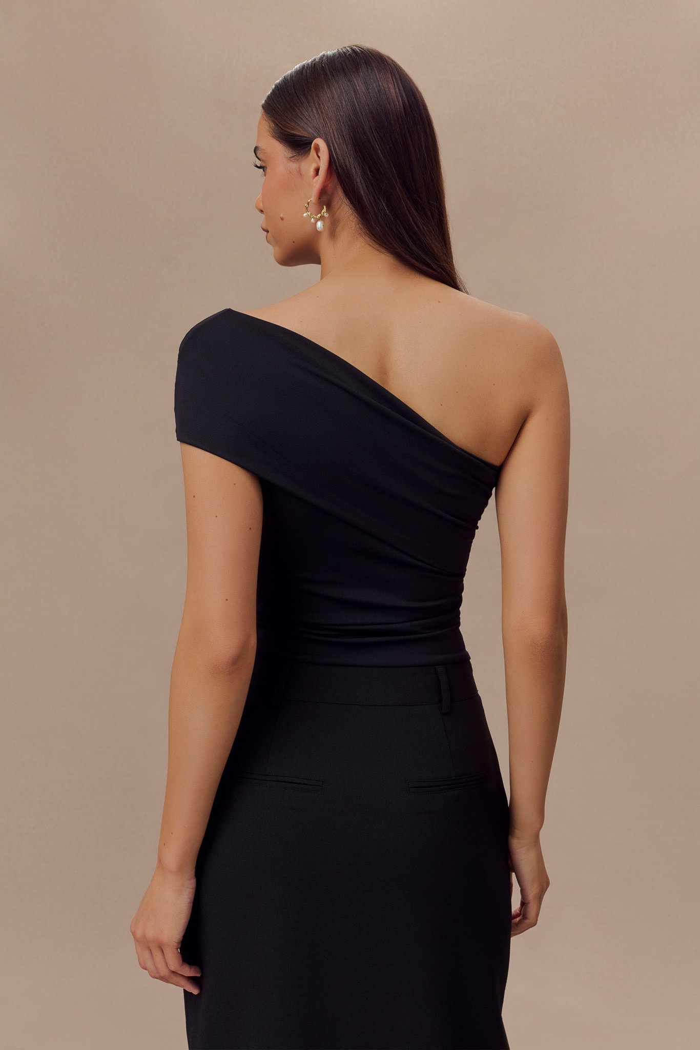 Black One Shoulder Recycled Nylon Twist Top