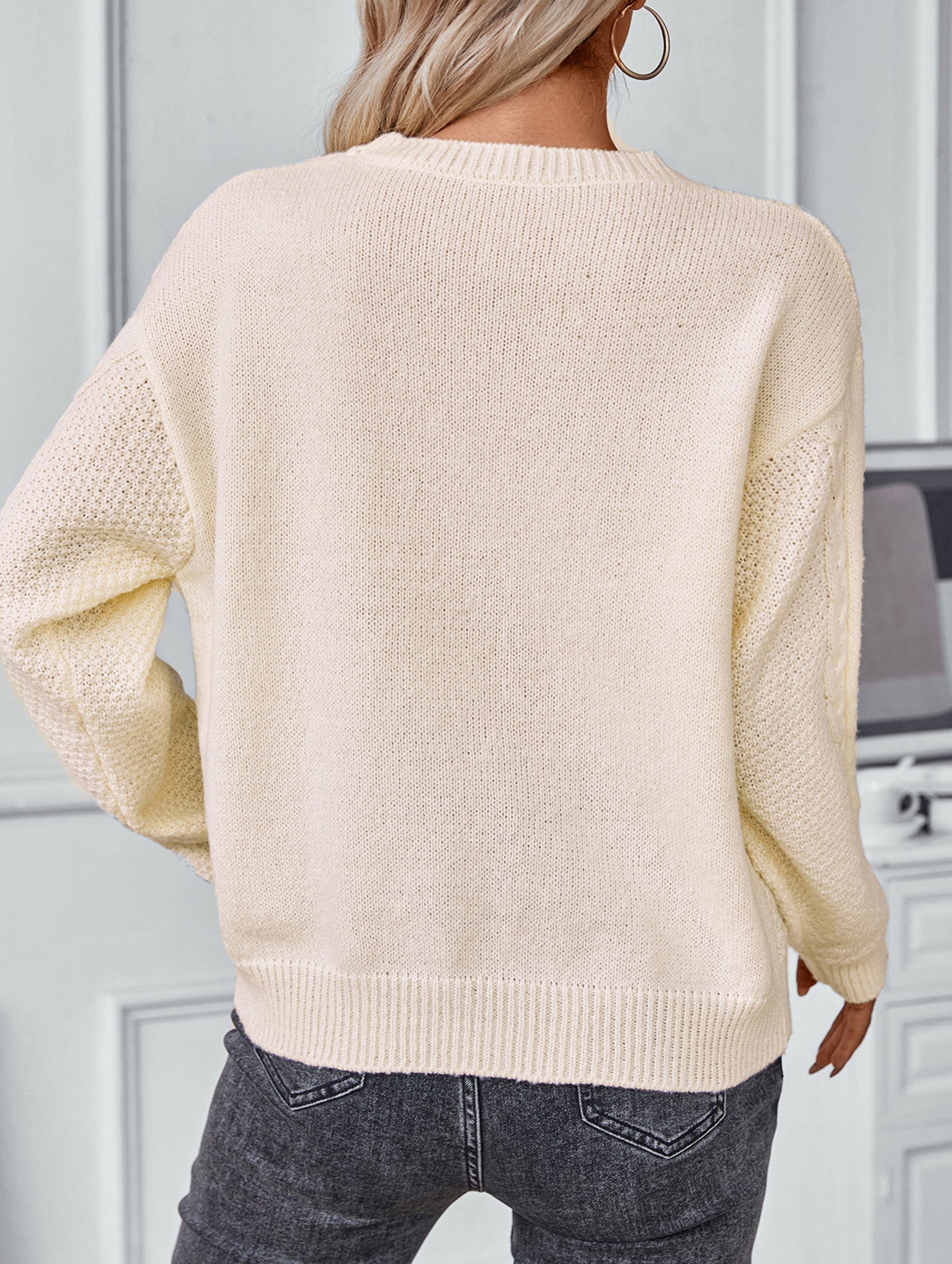 Solid Hollow Twist Knit Pullover Sweater_CWOSWL09271