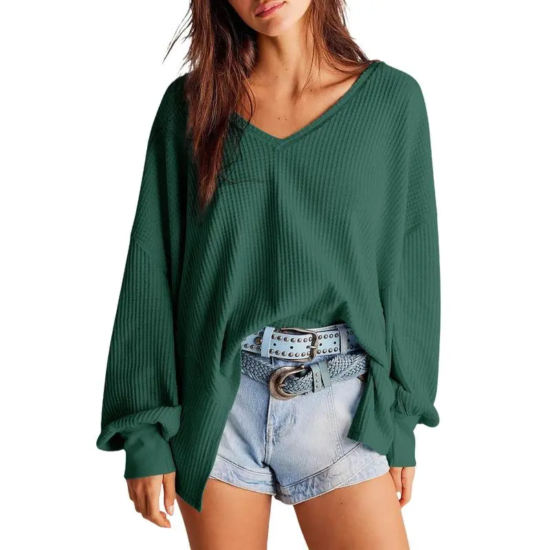 Women's Waffle Knit V-Neck Top