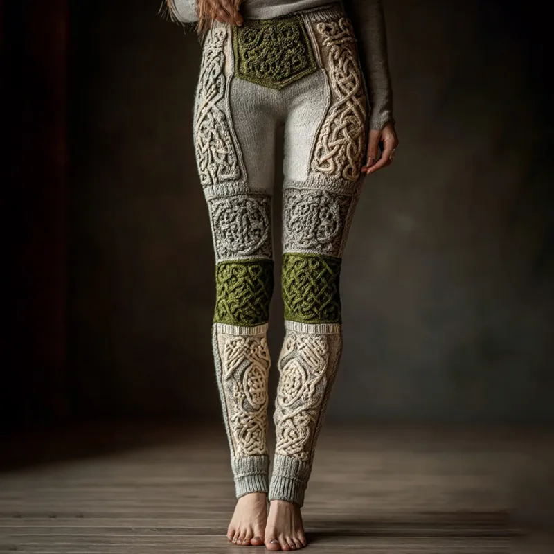 Vintage Viking Geometry Celtic Pattern Knit Art Cozy Leggings
