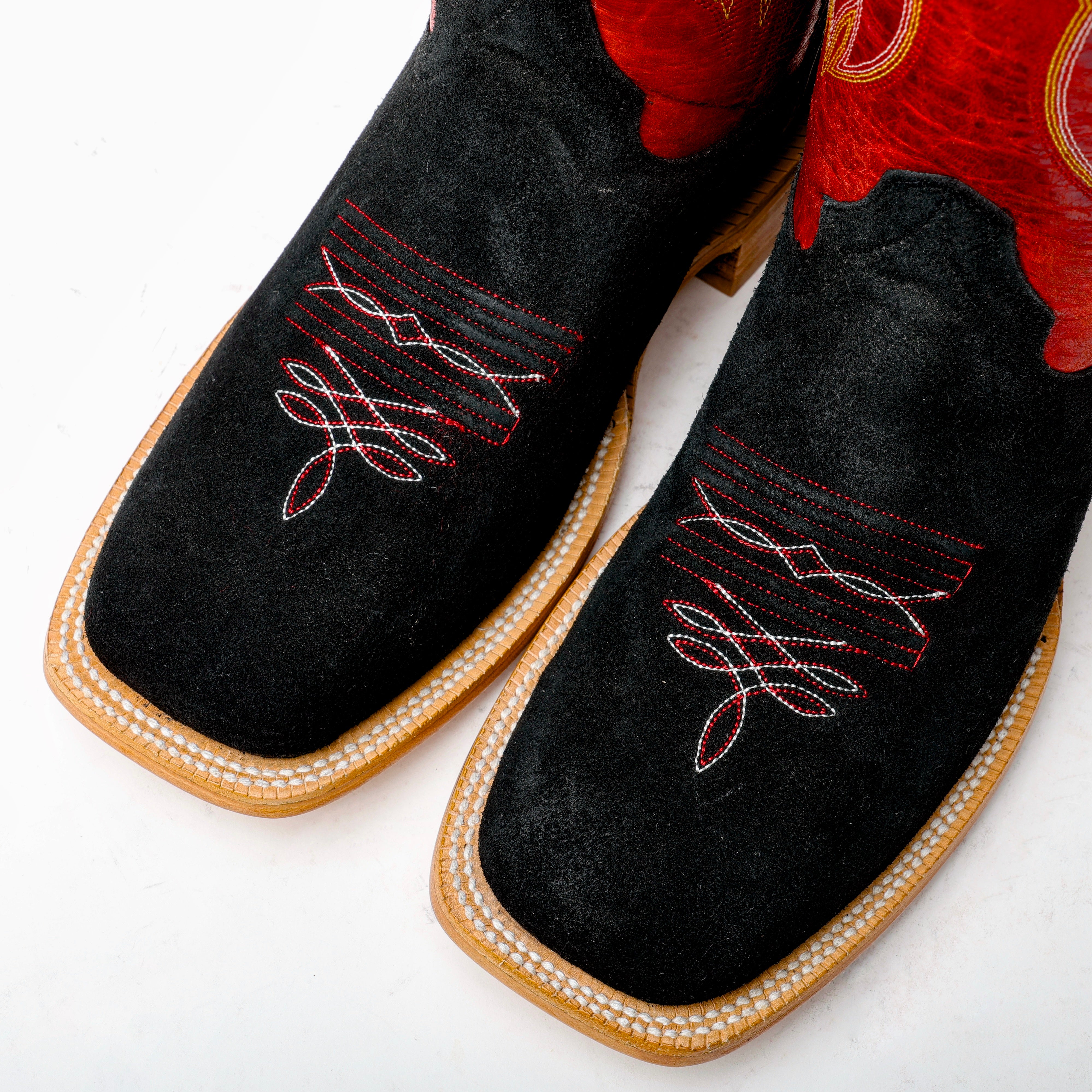 Black Rough-Out Boots - Square Toe