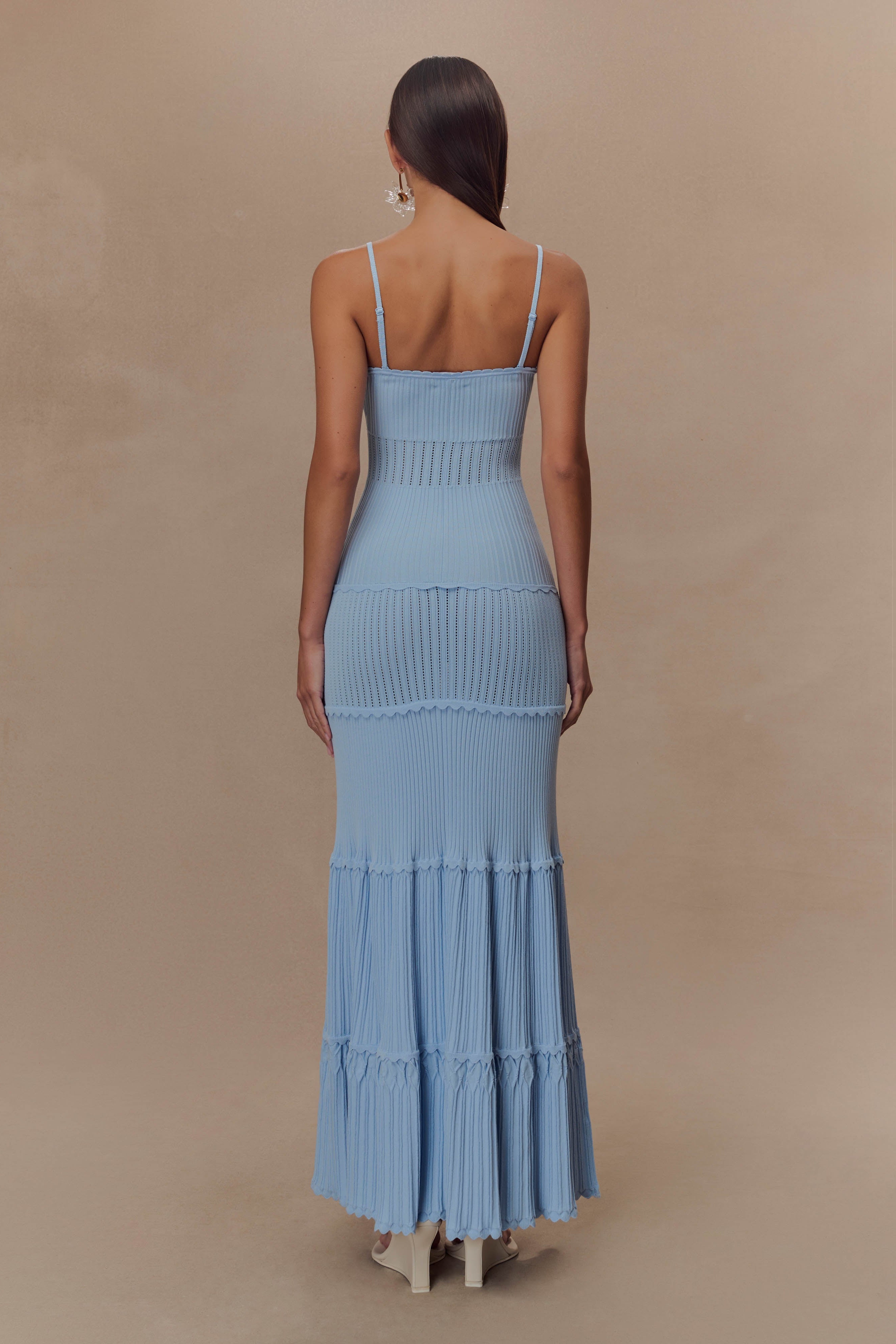 Blue Pointelle Knit Maxi Dress