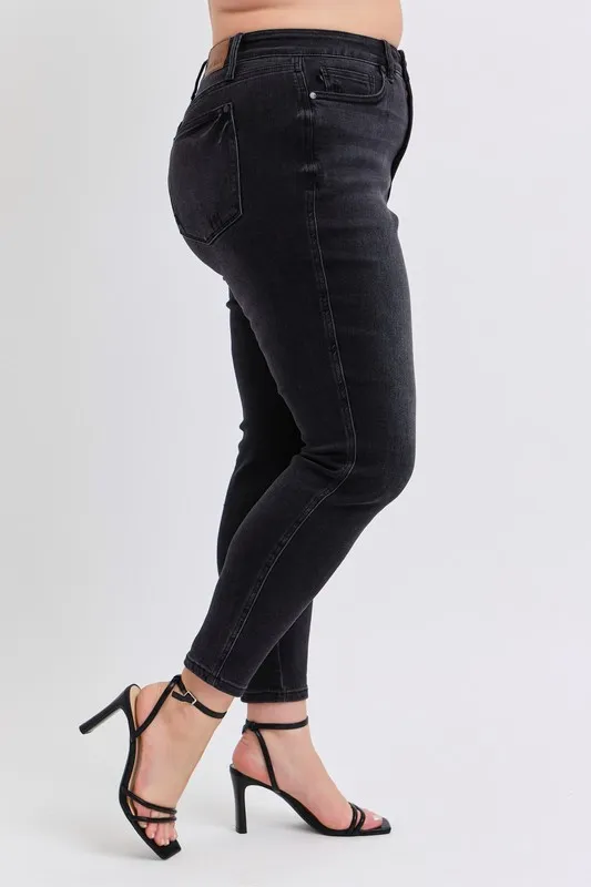 Blue Full Size Midi Rise Tummy Control Skinny Jeans Plus Size