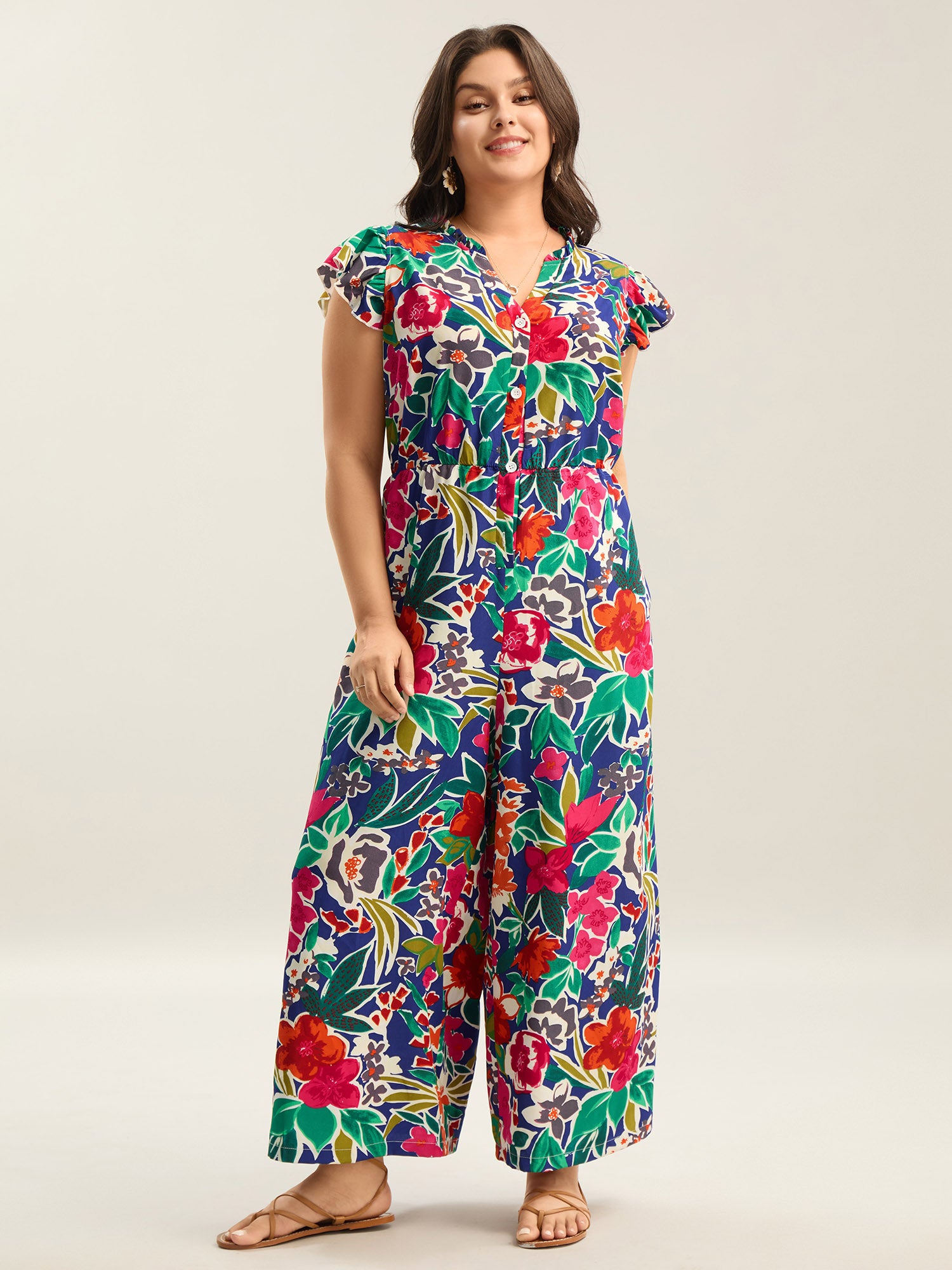 Sunkissed Floral Print Button Wide-Leg Jumpsuit