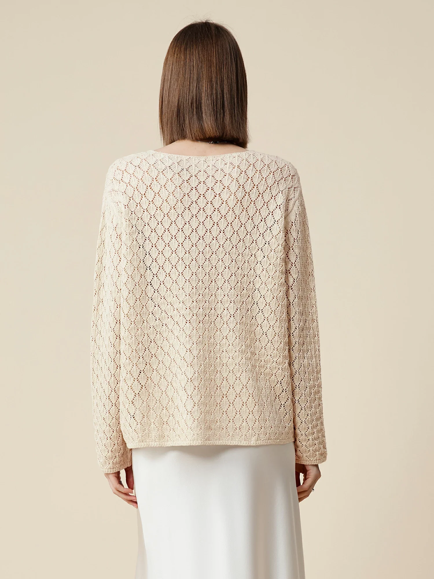 Lyocell & Linen Openwork Sequin Knitted Top