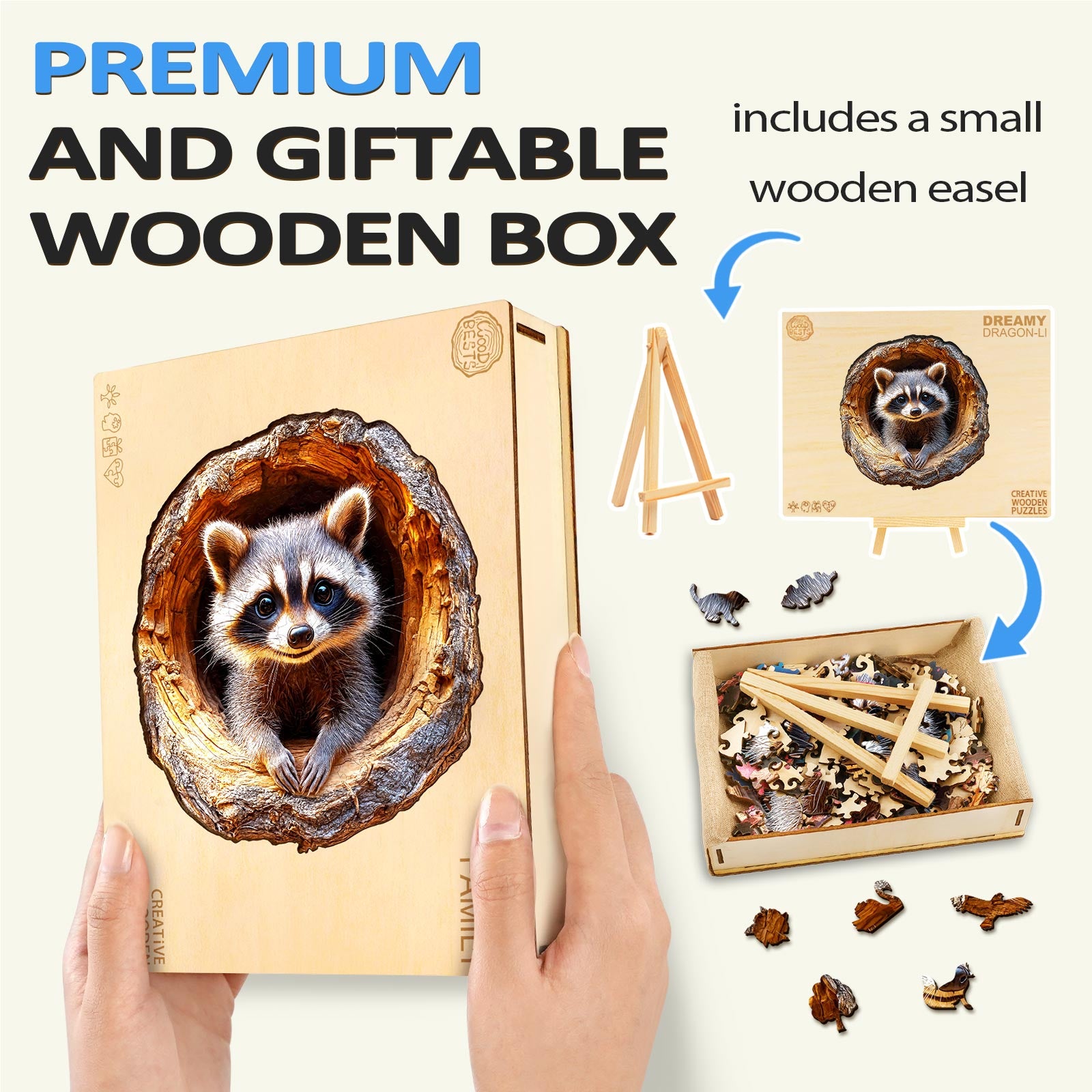 Tree Hole Raccoon-1 Wooden Jigsaw Puzzle