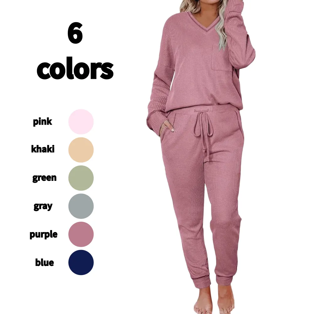 Women's Waffle Knit Two Piece Pullover & Joggers Set