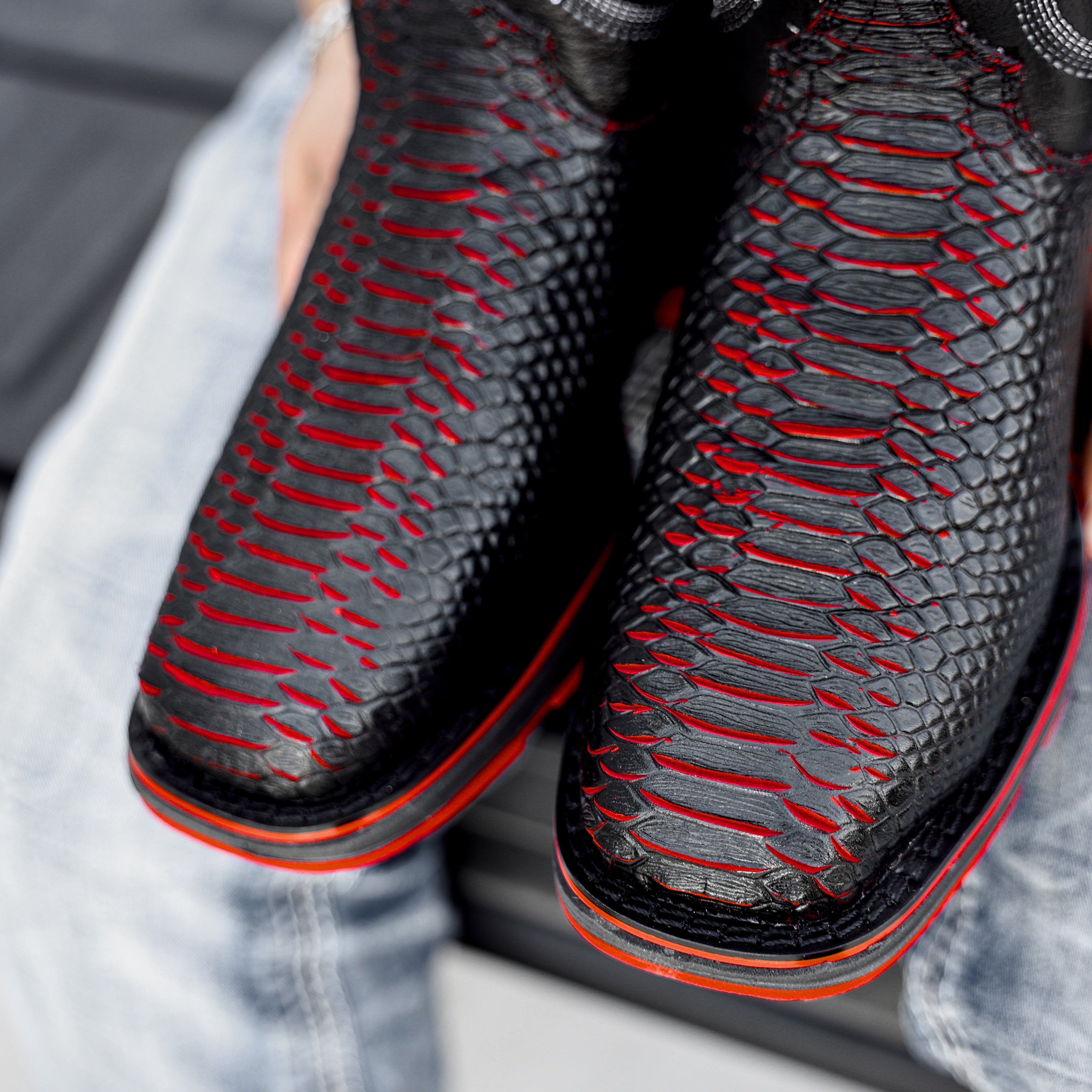 Black Cherry Python Leather Boots - Composite Toe