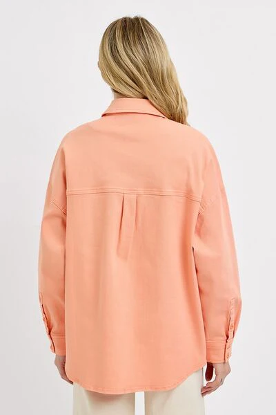 Full Size Button Down Long Sleeve Denim Shacket with Chest Pockets