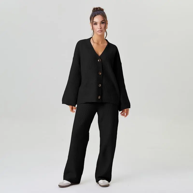 Women's Slouchy Solid Color V-Neck Button-Up Long Sleeve