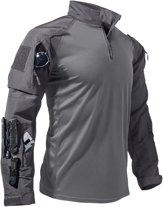 Men's Long-Sleeve Outdoor Jacket, Multi-Pocket Breathable Fabric Sports Training Combat T-Shirt, Durable Scratch-Resistant Workwear, Athletic Techwear. Ideal for Work, Hiking, Running, Fishing, Wilderness Hunting, and Other Activities.