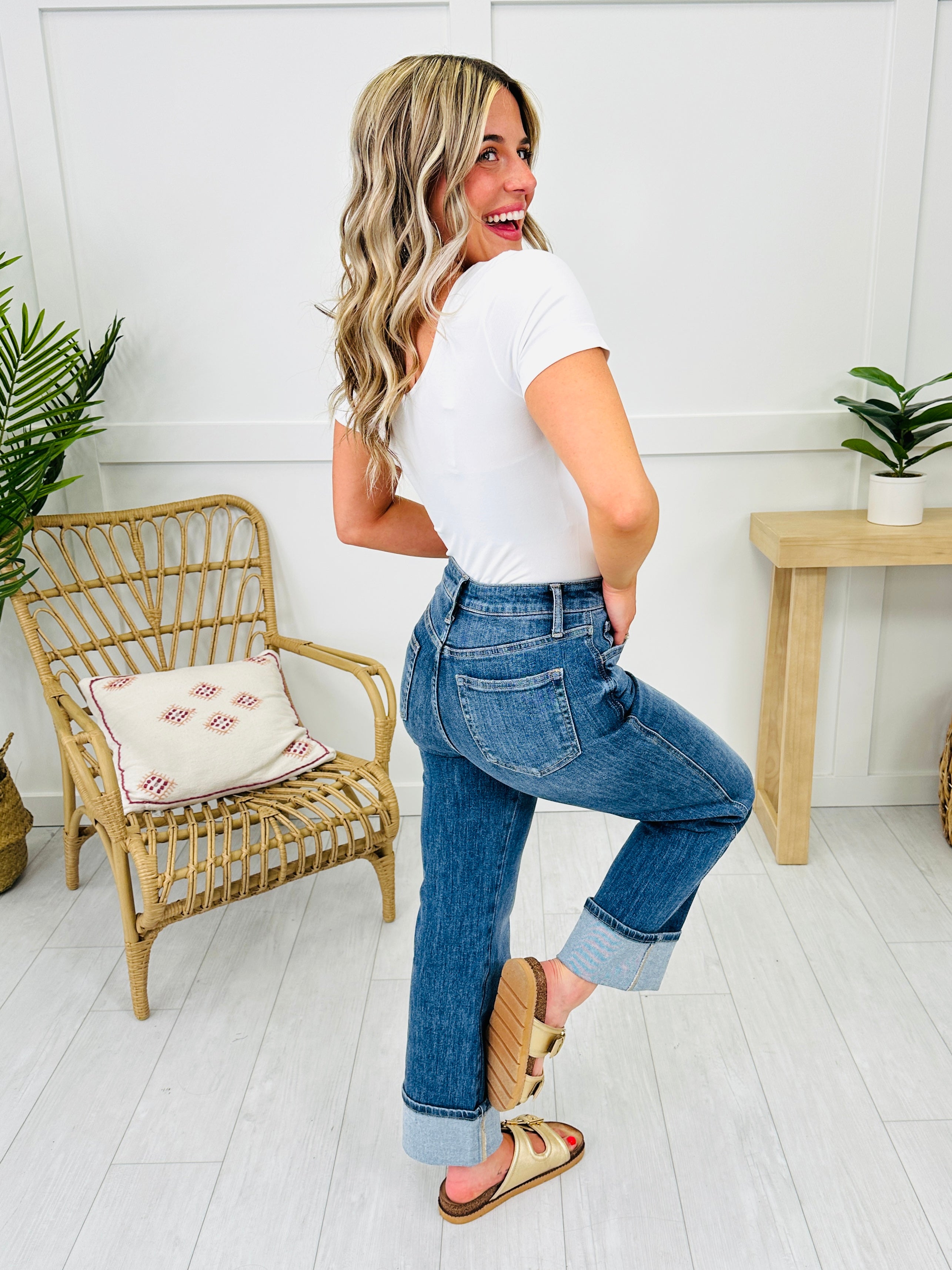 Change Your Tune Tummy Control Cropped Slim Wide Leg Jeans