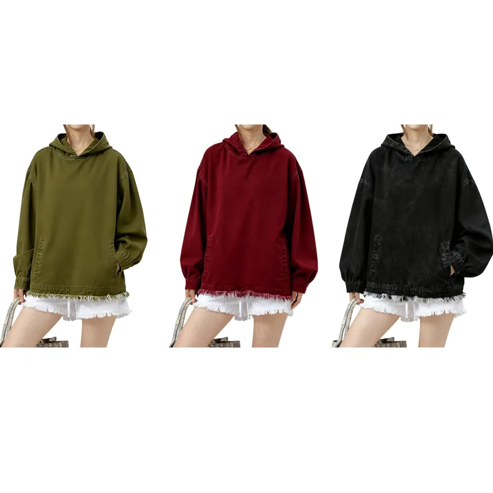 WOMEN'S DENIM HOODED SWEATSHIRT