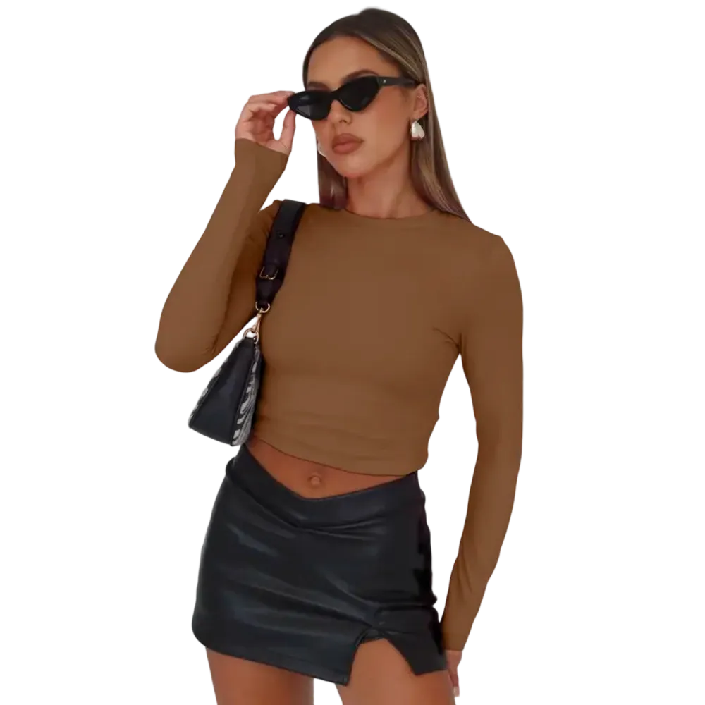 Women's Long Sleeve Shirts Basic Crop Tops