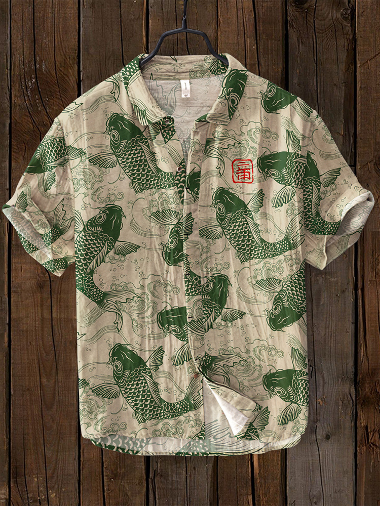 Vintage Fish Japanese Art Linen Blend Comfy Shirt