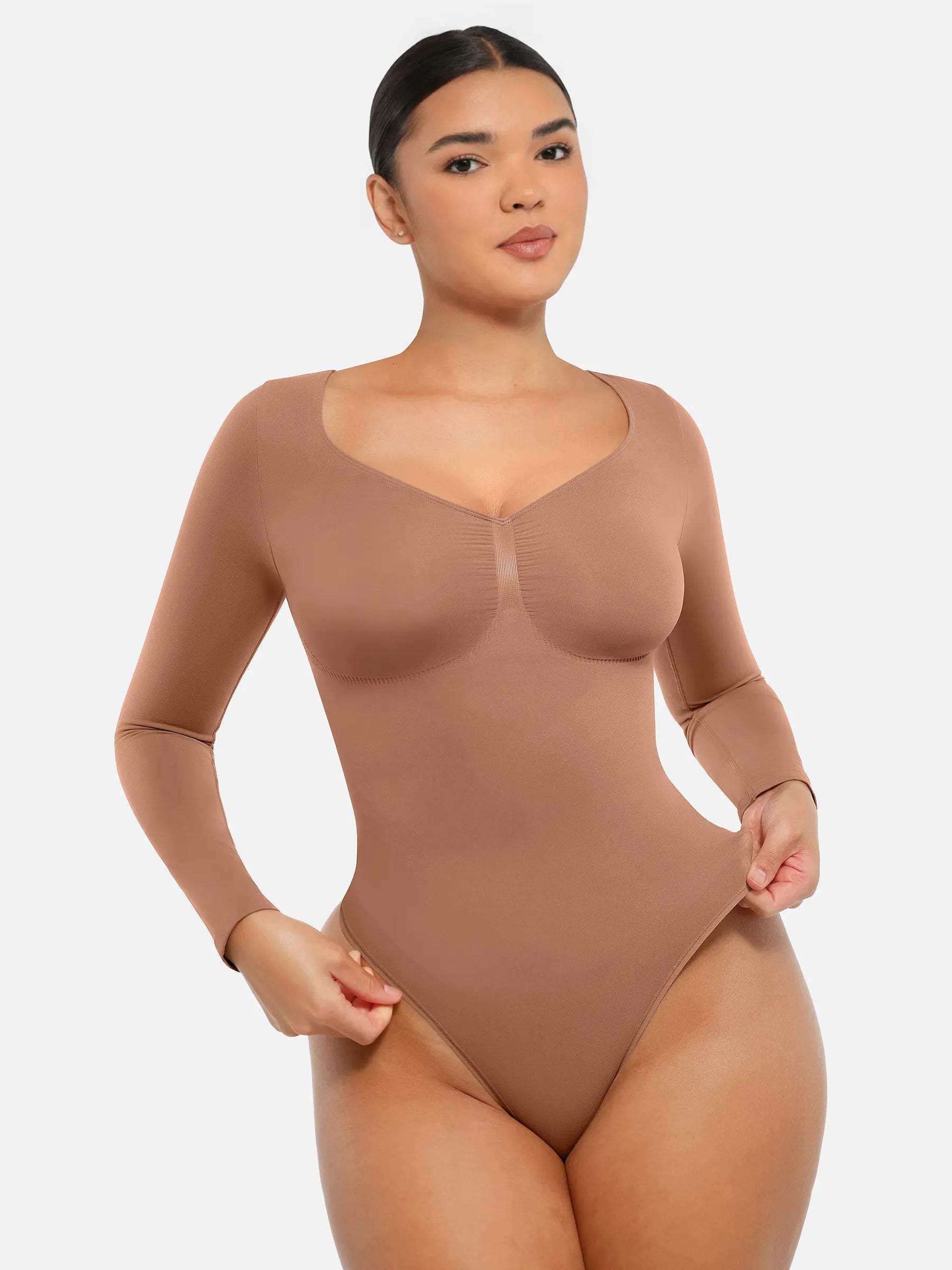 Feelingirl Seamless Long Sleeve Tummy Control Thong Bodysuit